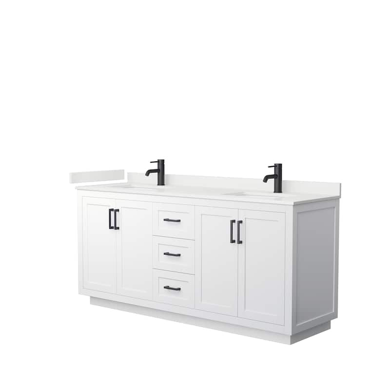 Miranda 72-inch Double Vanity, Quartz Top - White, Black Trim, White Quartz Top