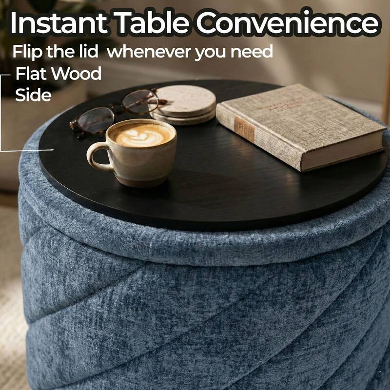 Diagonal Tufted Foldable Storage Ottoman with Reversible Lid