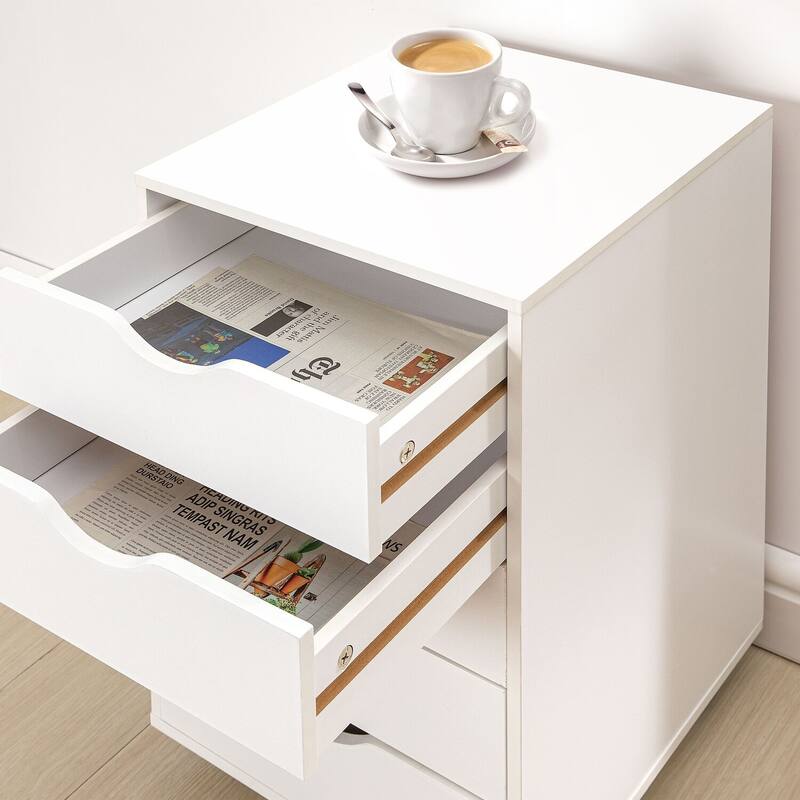 5 Drawers Chest, Wood Storage Dresser with Wheels, Craft Storage Organizer and Storage Drawer Office Drawer Unit