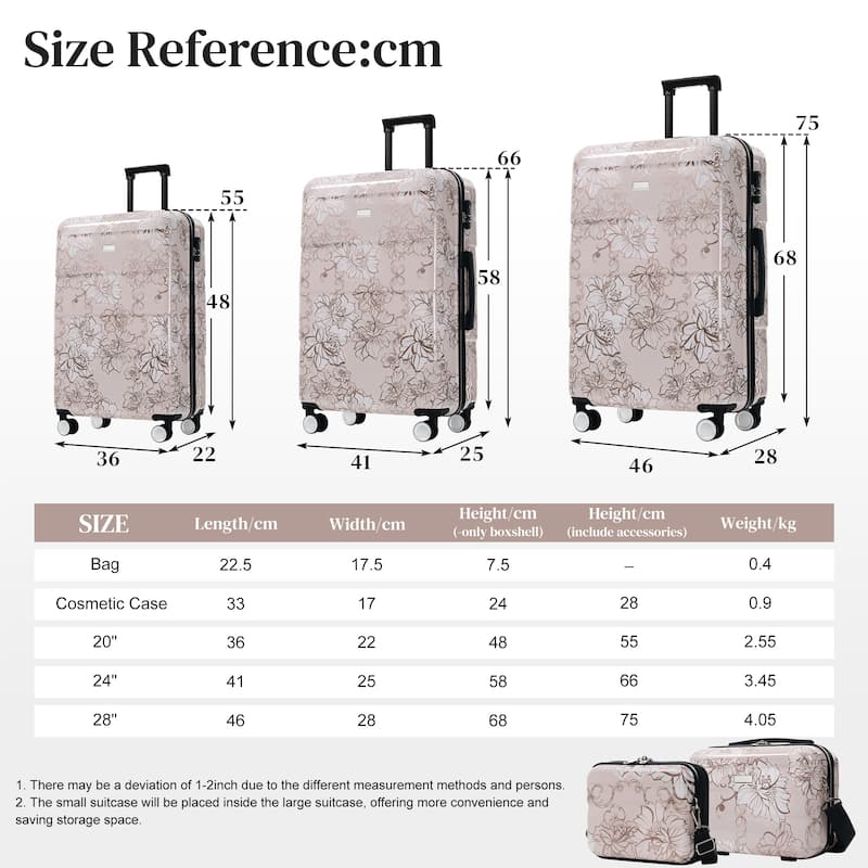 Luggage Sets New Model PC 5pcs, Hardside Lightweight Durable 20IN 24IN 28IN Suitcases with 8" 14" Cases with Lock Spinner Wheels