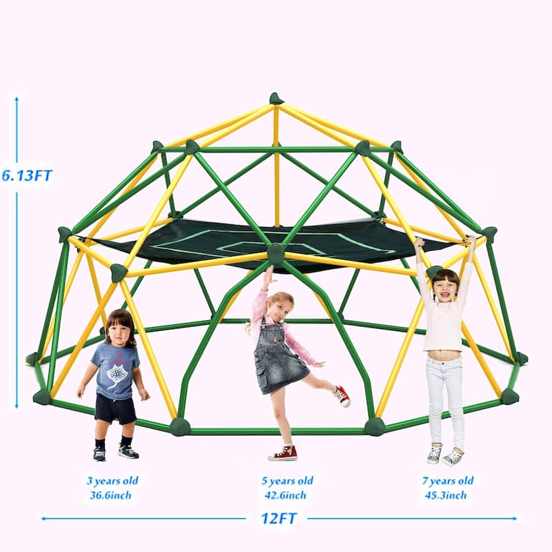 12ft Geometric Dome Climber Play Center - Kids Climbing Dome Tower with Hammock - Green + Yellow