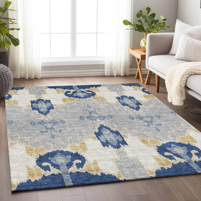 Premium Washable Super Soft Boho Ikat Mayfield Rug - Navy - 10' x 14' - Rectangle