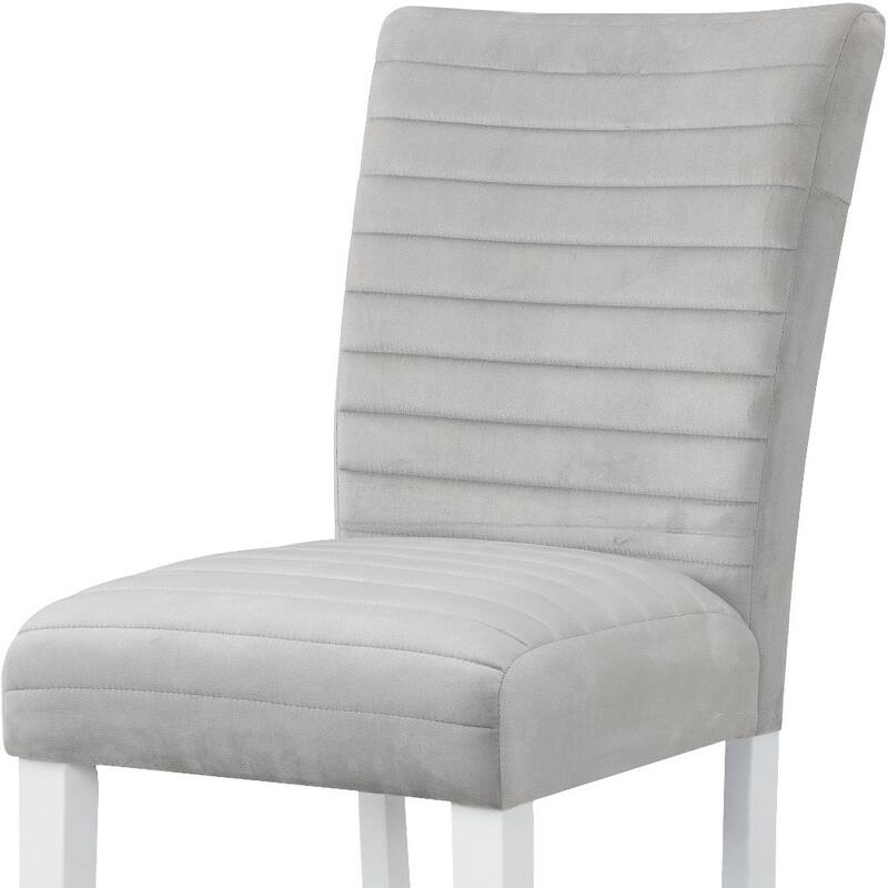 HomeRoots Set of Two 25" Gray and White Velvet and Solid Wood Counter Height Bar Chairs