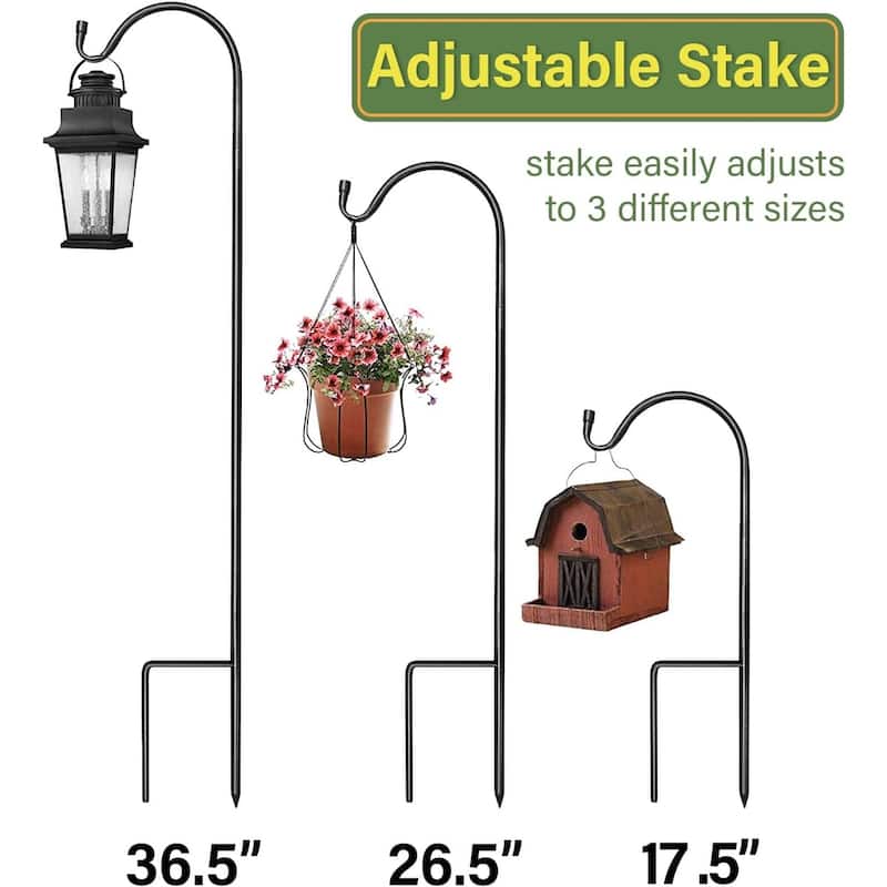 Sorbus Shepherds Hooks for Outdoor Extendable Garden Planter Stakes Bird Feeder Décor Lights Lanterns Flower Baskets - Set of 6
