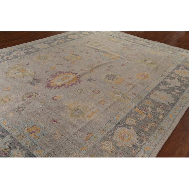 Vegetable Dye Oushak Turkish Large Rug Hand-Knotted Wool Carpet - 9'11"x 13'9"
