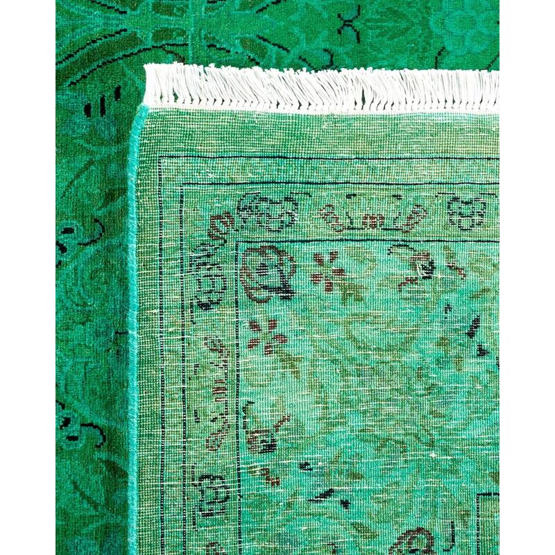 Overton Hand Knotted Wool Vintage Inspired Modern Contemporary Overdyed Green Area Rug - 6' 2" x 9' 5"