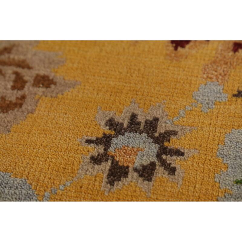 Floral Yellow Heriz Serapi Indian Area Rug Hand-Knotted Wool Carpet - 7'9" x 9'11"