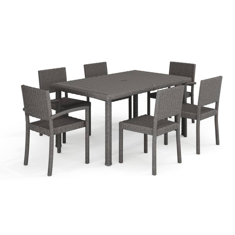 Martha Stewart 7pc Rattan Patio Dining Set - 6 Chairs, Table - 62"D x 39"W x 30"H - Gray