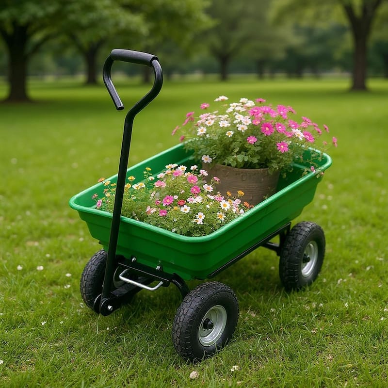 Heavy-Duty 4-Wheel Garden Cart with Pneumatic Tires 600 lb Capacity Utility Wagon Green