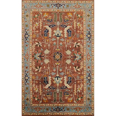 Hand-knotted Transitional Wool Carpet Orange Oushak Rug Floral Oriental Area Rug - 8' 8'' X 5' 8''