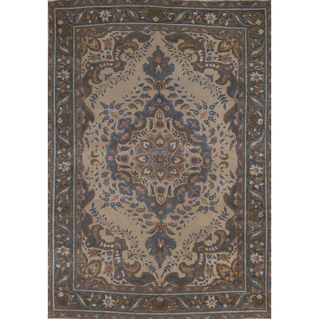Floral Tabriz Persian Vintage Rug Handmade Wool Carpet - 6'5"x 9'5"