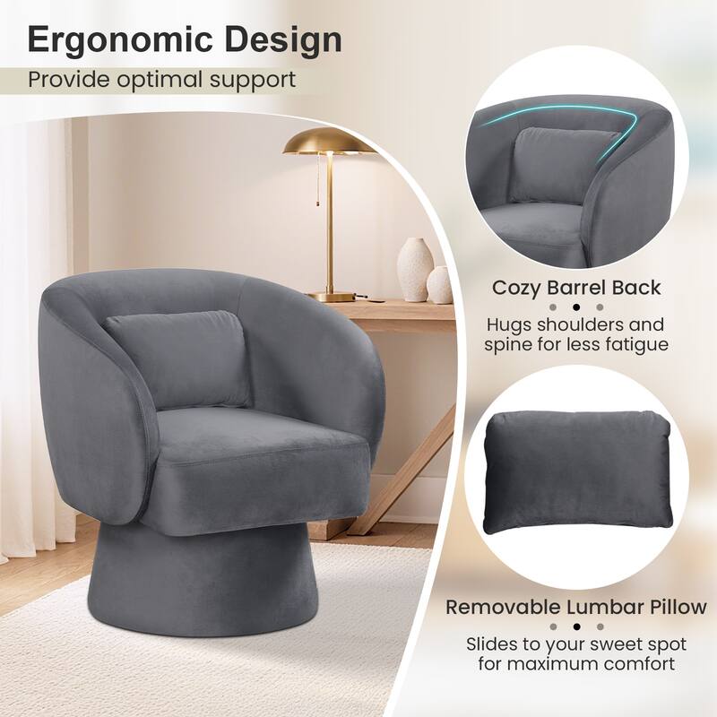 Gymax 2PCS Swivel Accent Chair w/ Back Removable Lumbar Pillow 360