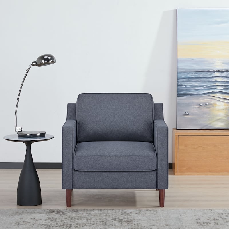 Artdeco Home - Sedona Modern Accent Chair, Faux Linen / Vegan Leather Armchair - Faux Linen Dark Gray