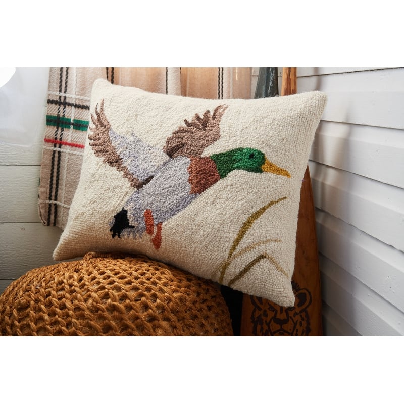 Camp Wandawega Mallard Wool Hook Throw Pillow - Oblong 16x20"