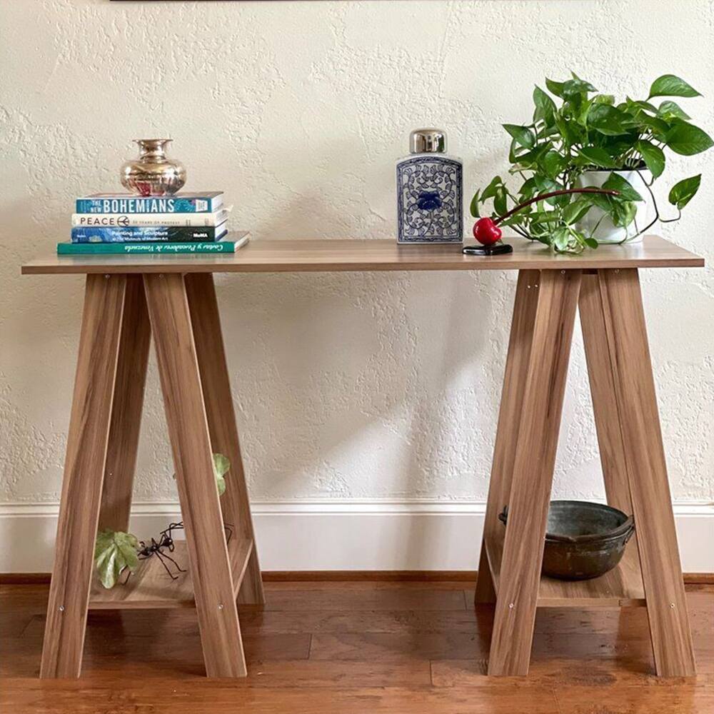 Modern Wood Console Table with 2 Shelves in Brown 54 x 84 Bed Bath