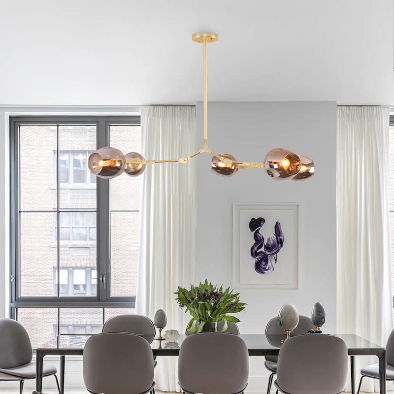 Adjustable Chandelier Pendant, Gold Chandelier with Smoked Glass Shades