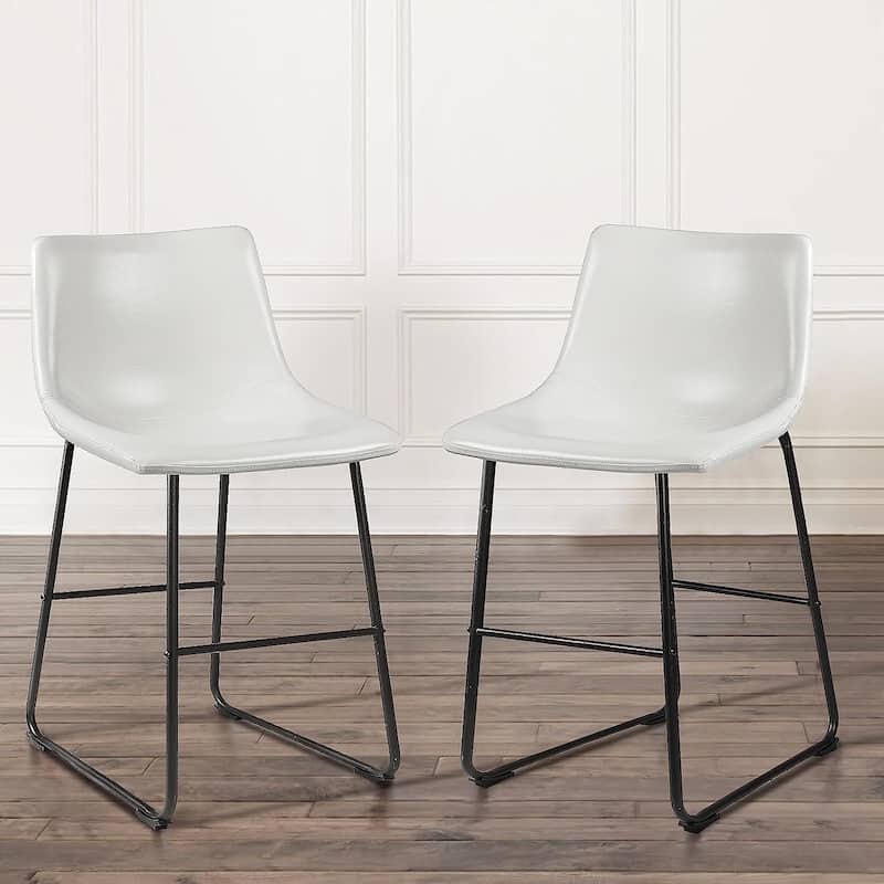 Bossin 18/26/30 inch Bar Stools,Counter Height Bar Stools with Back Modern PU Leather Stools Dining Chair with Footrest - Set of 2 - White - Counter Height
