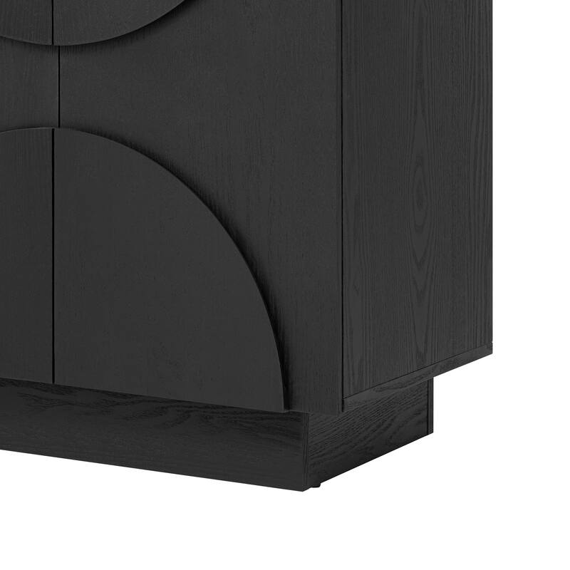 4-Door Large Storage Sideboard, Wood Sideboard Cabinet With Semi-Circular Handles And Adjustable Shelves