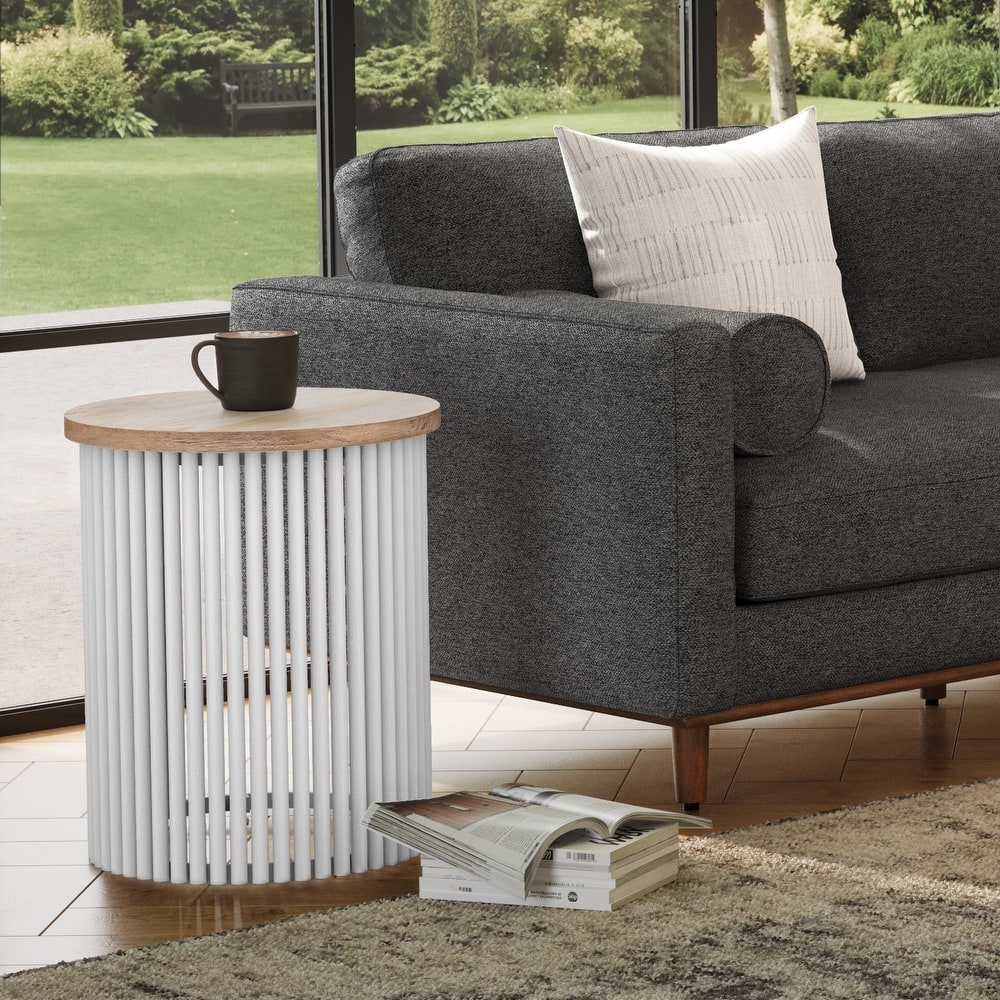 WYNDENHALL Karl 18 inch Wide Solid Mango & Metal Industrial Accent Table - 18 W x 18 D x 21 H