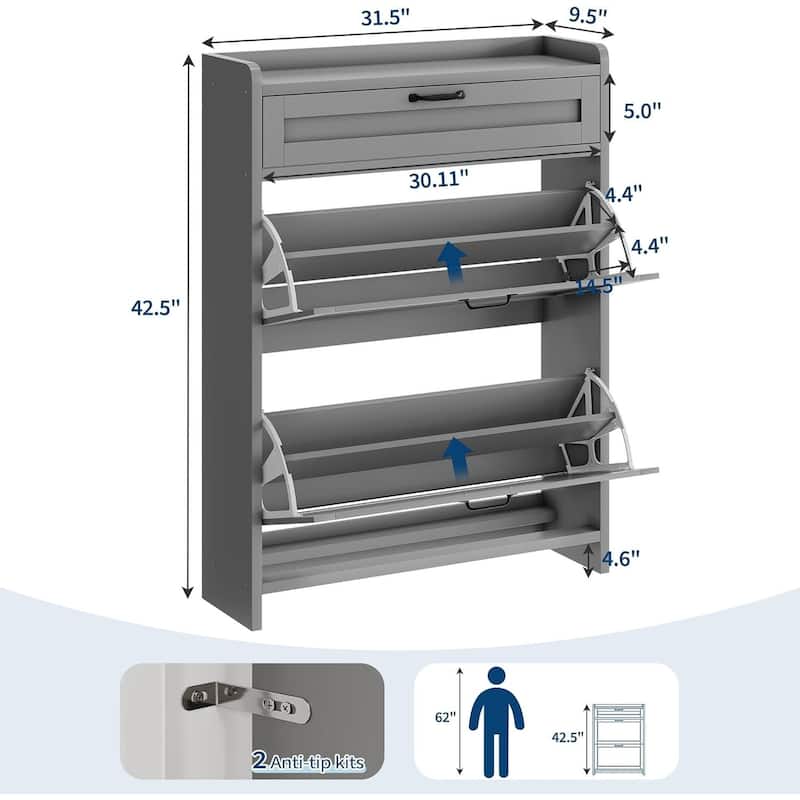 Freestanding Shoe Storage Cabinet Organizer with 2 Flip Drawers for Entryway Hallway Living Room