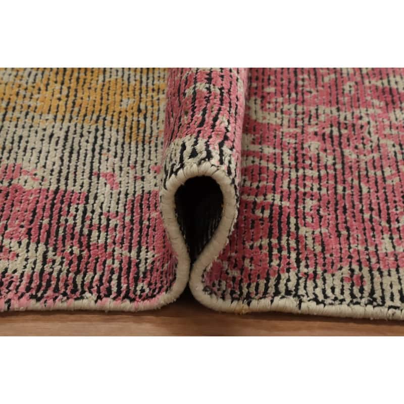 Hand Knotted Oriental Viscose Silk Carpet Modern Abstract Multi-Colored Abstract Runner Rug - 8' 5'' X 2' 10''