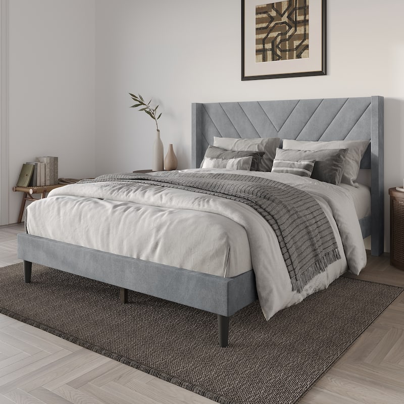 CraftPorch Sophisticated Wingback Upholstered Velvet Bed