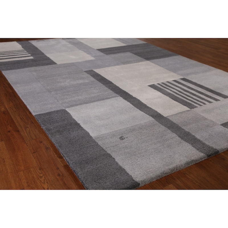 Gray Modern Indian Area Rug Hand-Tufted Wool Carpet - 5'3" x 7'7" - 5'3" x 7'7" - Grey