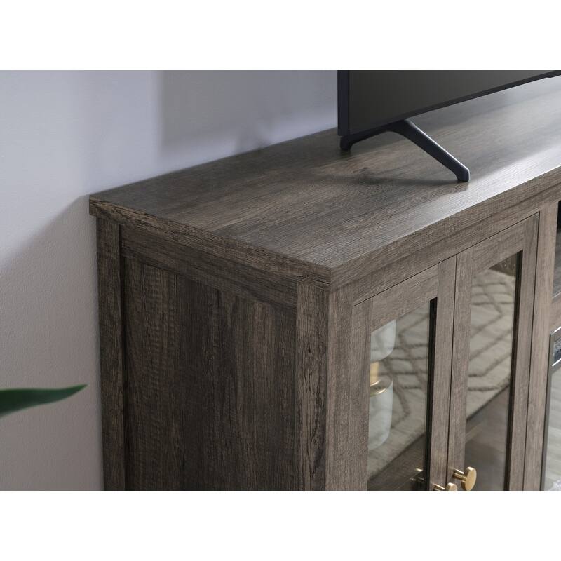 Ellington 70"W White Walnut Finish Fireplace TV Stand Console with LED Light, Cabinets, Shelves - n/a