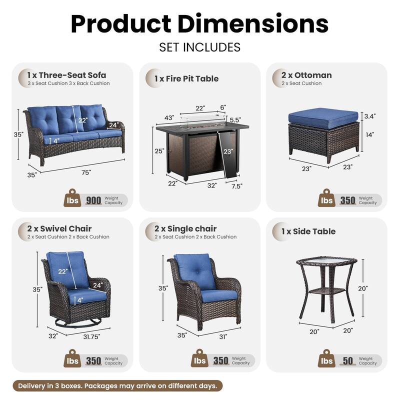 Gymojoy 10-Piece Outdoor Wicker Patio Set with Swivel Glider Chairs & 55,000 BTU Fire Pit Table for Garden, Backyard, Poolside