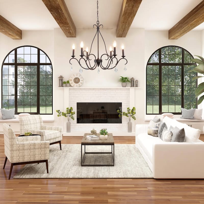 Farmhouse 6-Light French Country Chandelier Crystal Transitional Lights for Dining Room