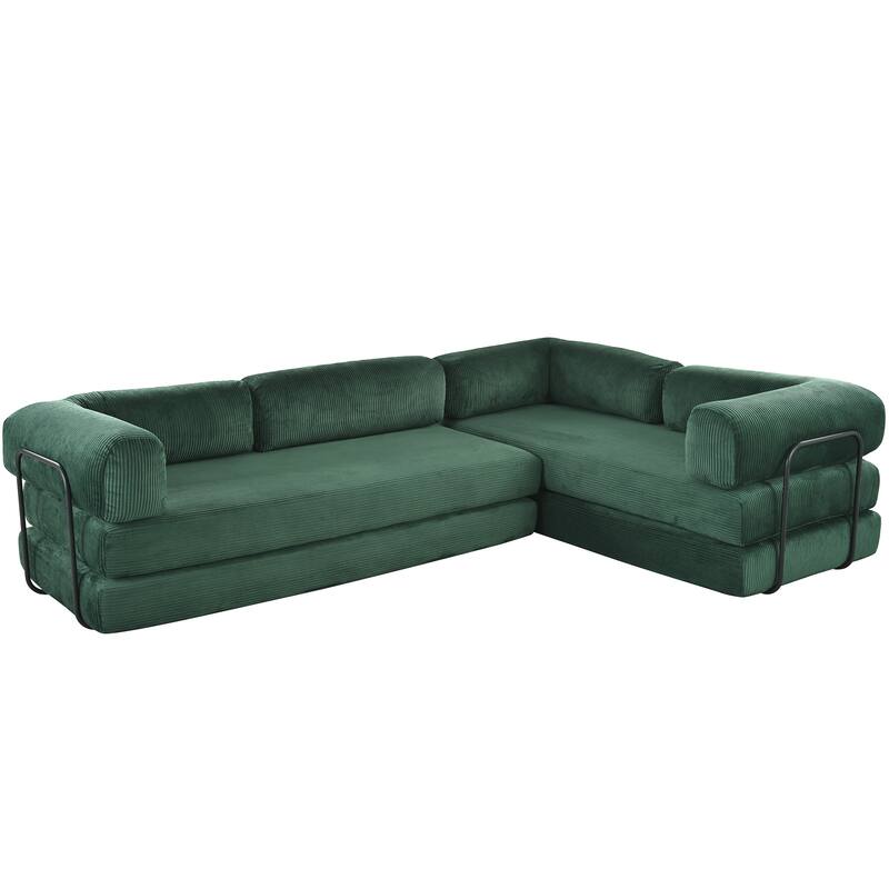 115" Polyester L-Shaped Modular Sofa Bed with Corduroy Upholstery and 4-Seat Configuration