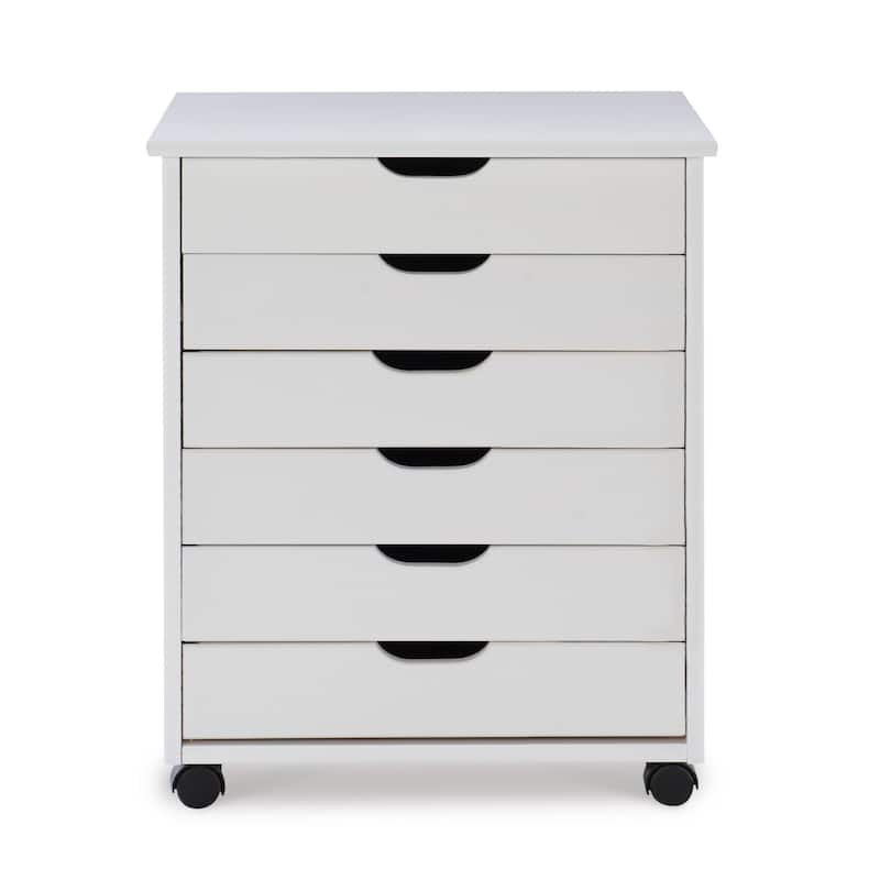 25.25” White Wide Rolling Storage Cabinet with 6 Drawer