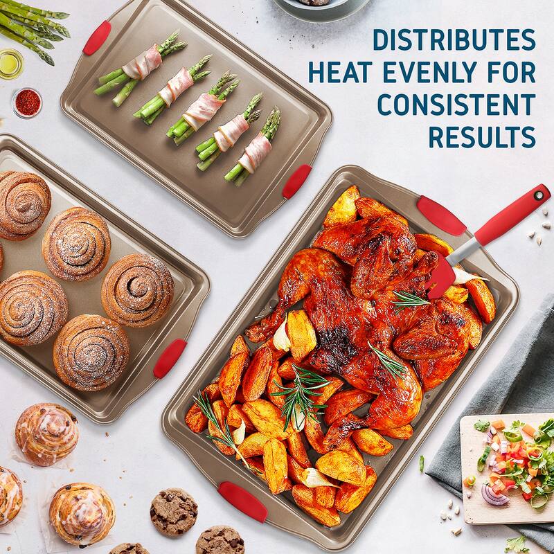 JoyTable Bakeware Set - Nonstick Bakeware Set With Silicone Handles & Utensils