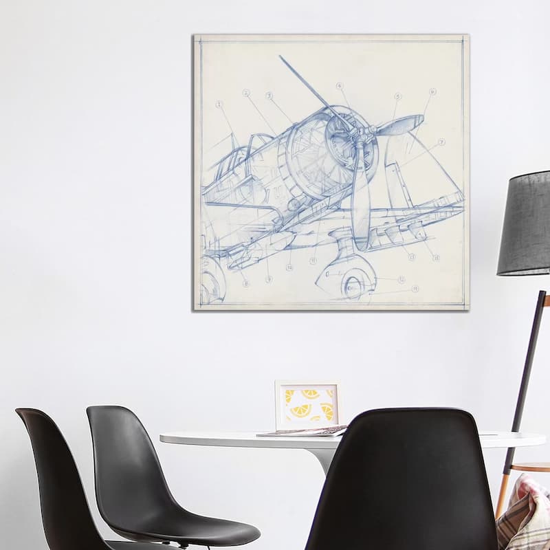 iCanvas "Airplane Mechanical Sketch I" by Ethan Harper Canvas Print - 37x37x1.5