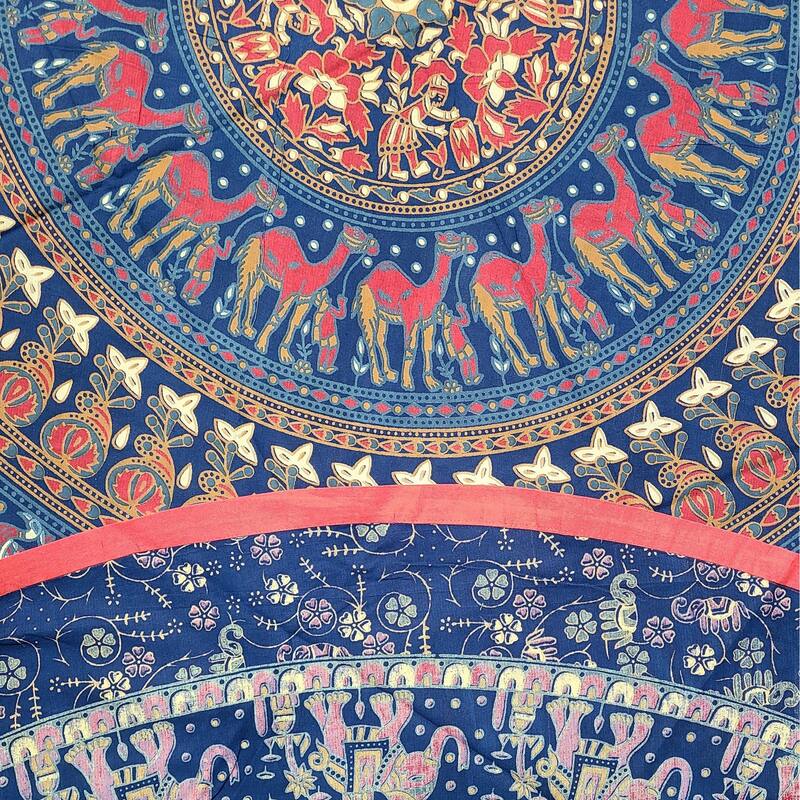 Cotton Traditional Mandala Elephant Floral Tablecloth Round - 81-in Round