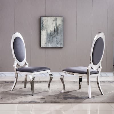 2PC Accent Dining Chair with Oval Backrest and Stainless Steel Legs