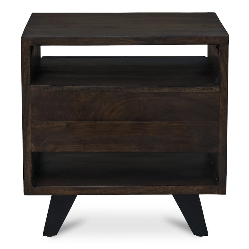NADAAL STUDIOS Sterling Nightstand, Solid Acacia Wood with Live Edge Detail, Dark Brown