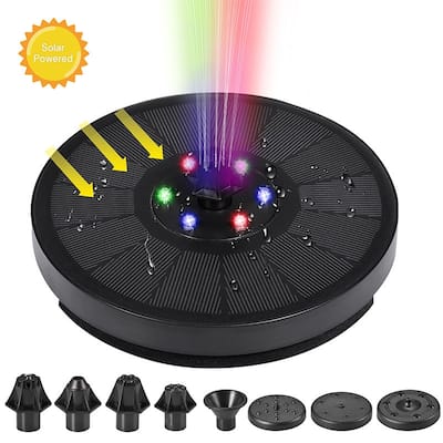 7V/3W Solar Powered Fountains IP68 Waterproof Fountains 6 Lights Floating For Garden, Pond, Fish Tank, Pool