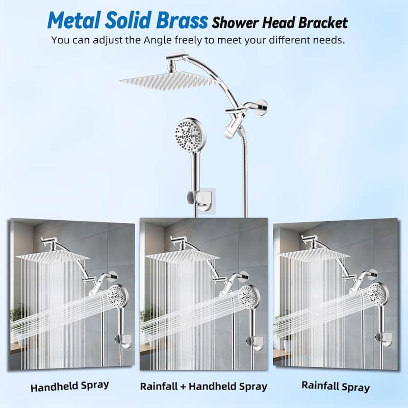 Metal 10" High Pressure Rainfall Shower Head/Handheld Showerhead Comb