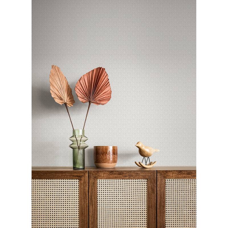 A-Street Prints Athena Light Grey Scalloped Botanical Wallpaper