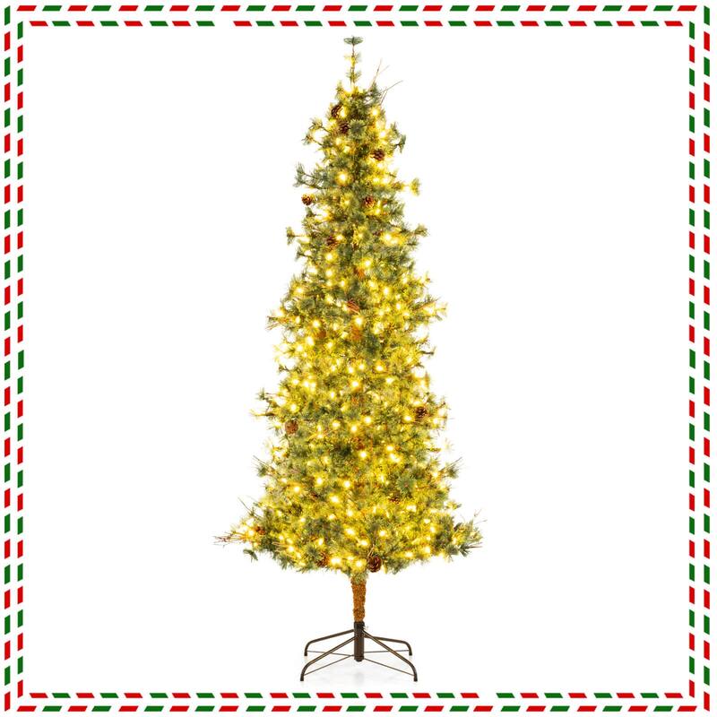 Costway 6/7/8 FT Artificial Christmas Tree with 370/502/702 Branch & - See Details - Green - 8 Foot