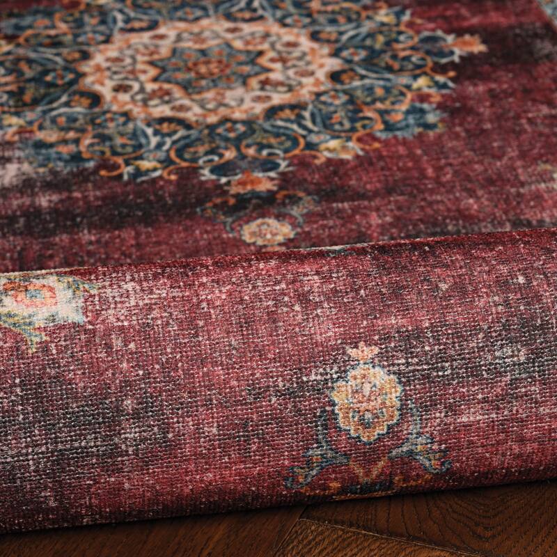 Bryant Machine Washable Ivory & Burgundy Area Rug