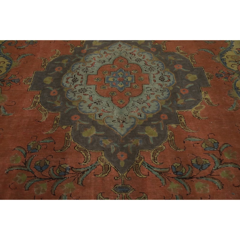 Hand Knotted Oriental 100% Wool Carpet Traditional Floral Oranges & Rust Tabriz Area Rug - 12' 8'' X 9' 4''