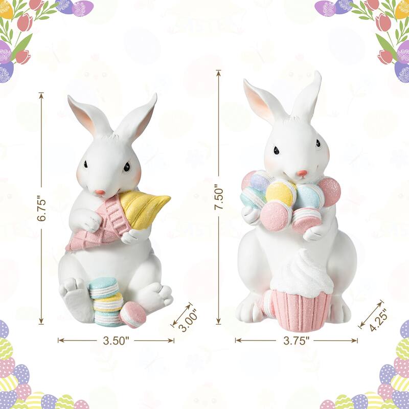 Glitzhome Easter Resin Bunny Holding Macaron Table Decor Stacked Rabbit Figurine