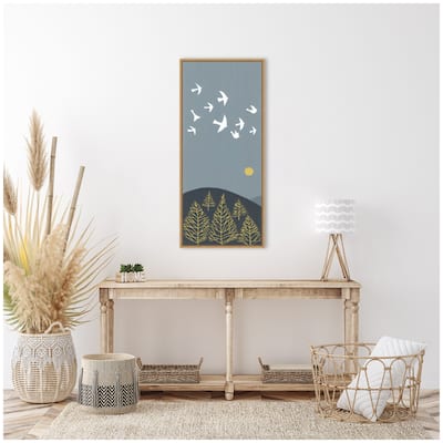 Kate and Laurel Sylvie Hilltop Flight Linocut Bird Framed Canvas by Giuliana Lazzerini