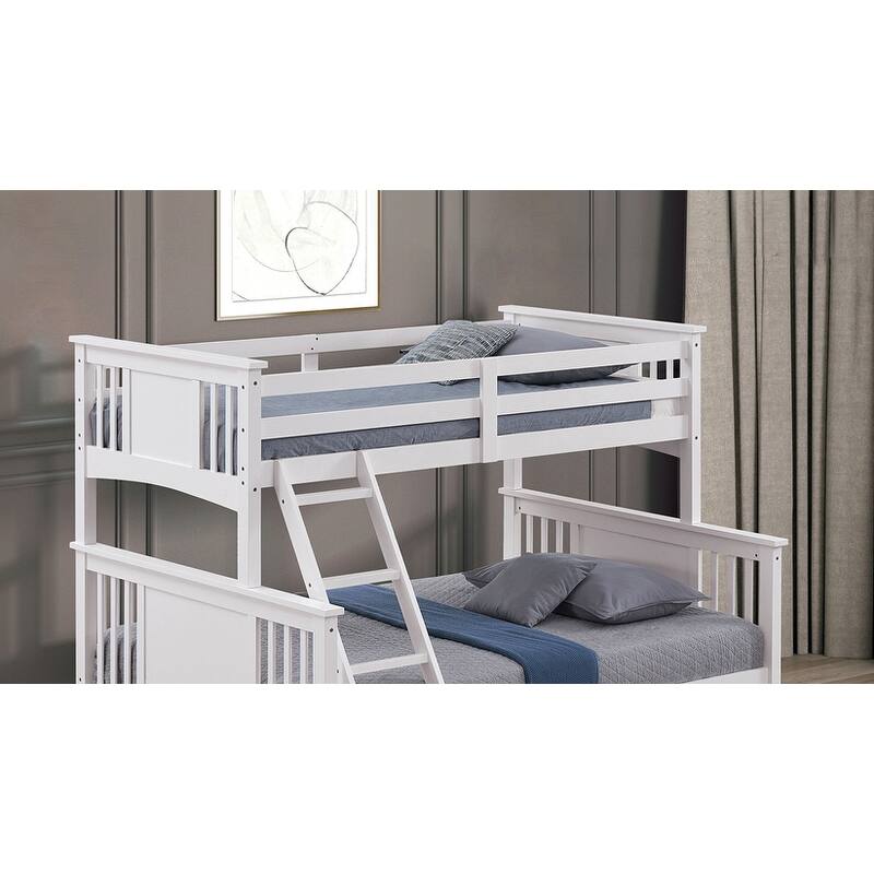 Transition Twin Full Bunk Bed White Finish Plank Style And Bracket Feet