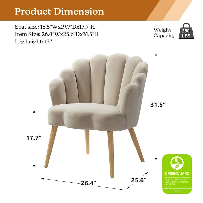 Eleanora Morden Scalloped Velvet Arm Chair with Tufted Back by HULALA HOME