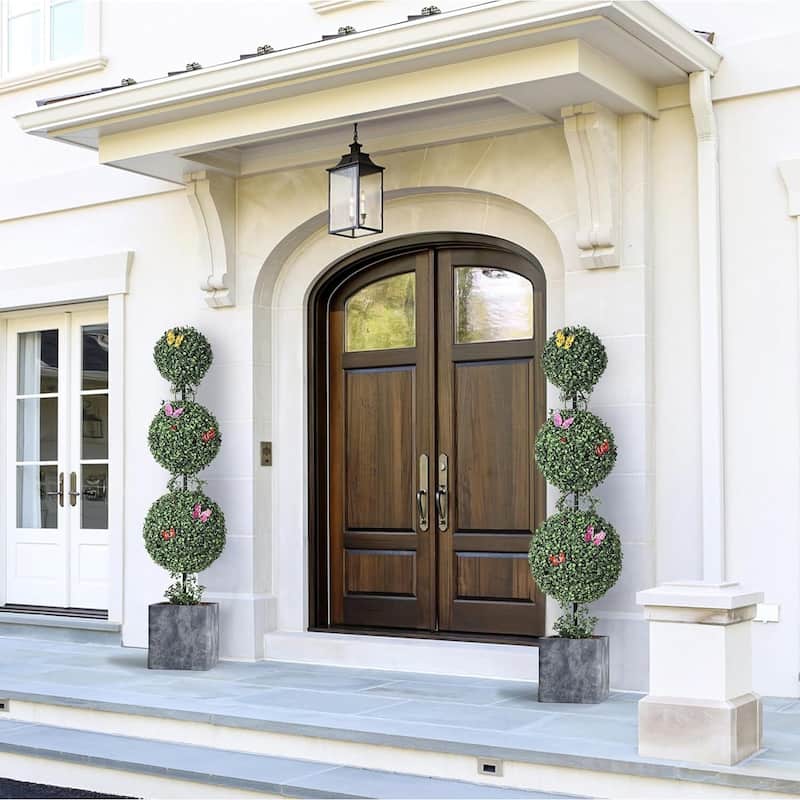 2 Pack Artificial Three Ball Topiary Trees Plants for Home Decor