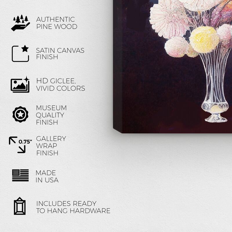 Wynwood Studio Canvas Floral and Botanical With Gusto Flowers Blue and Dark Blue Traditional Wall Art Canvas Print - Blue, Pink