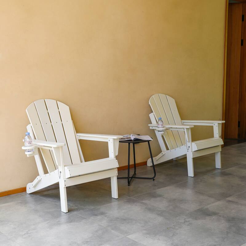 HDPE Folding Adirondack Chair with Dual Cup Holder - Composite Adirondack Chair with Wood Texture